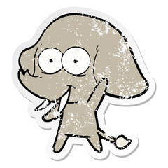 distressed sticker of a happy cartoon elephant