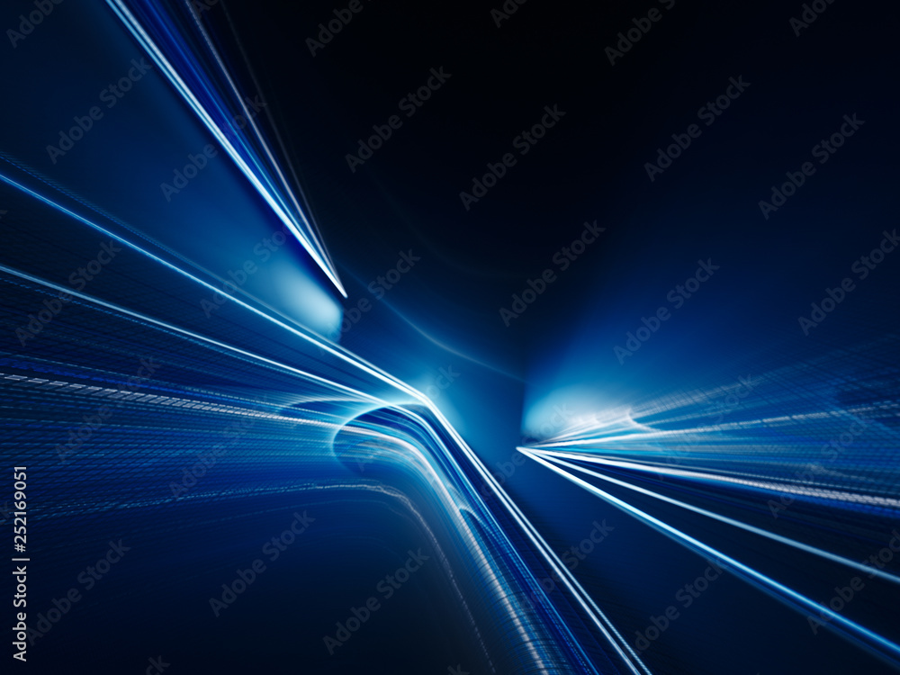 Fototapete abstract blue background. 3d illustration. fractal graphics composition of rays of light.