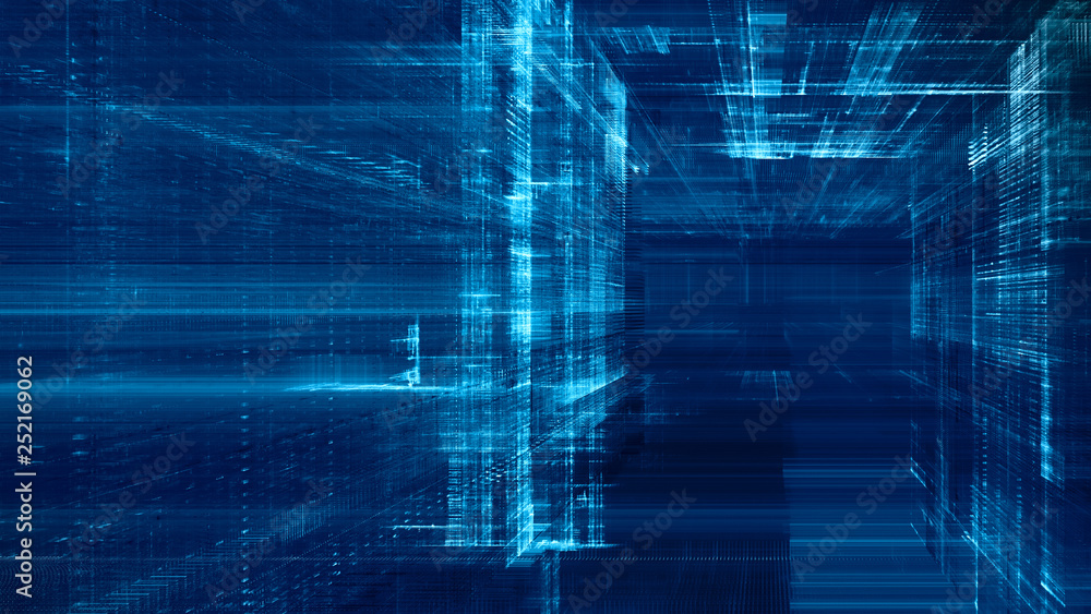 Poster abstract background. digital data visualization. 3d illustration based on fractal graphics. blue ton