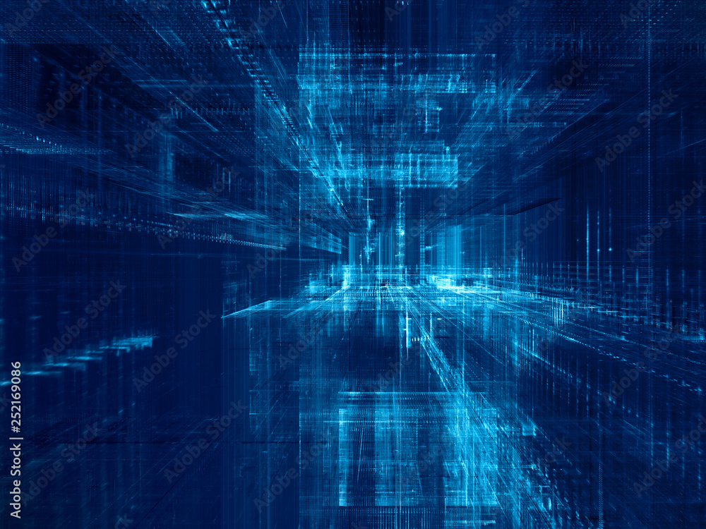Poster abstract background. digital data visualization. 3d illustration based on fractal graphics. blue ton