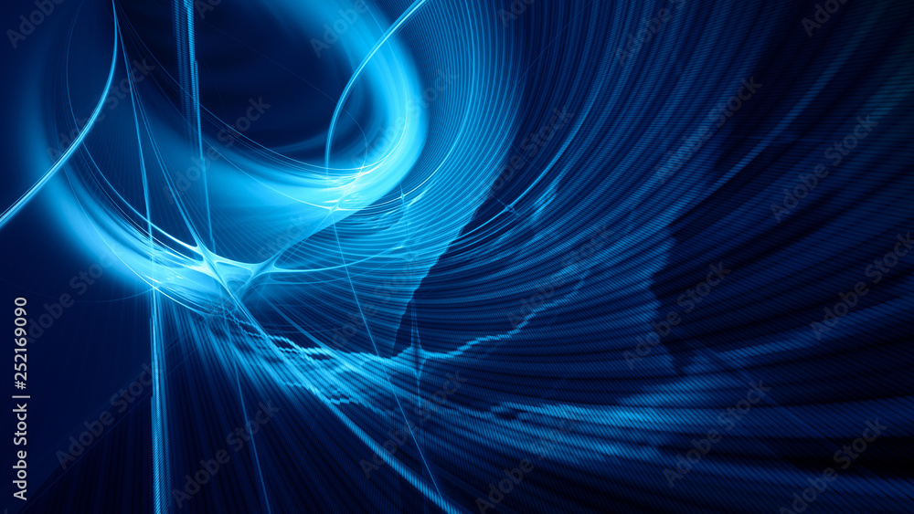 Poster abstract blue on black background texture. dynamic curves ands blurs pattern. detailed fractal graph