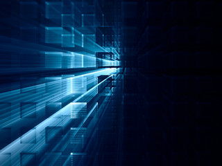 Abstract blue on black background element. Fractal graphics 3d illustration. Science or technology concept.
