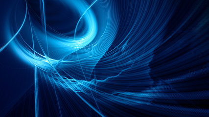 Abstract blue on black background texture. Dynamic curves ands blurs pattern. Detailed fractal graphics. Science and technology concept.