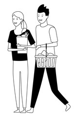 love couple cartoon in black and white