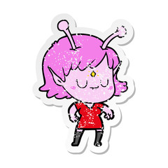 distressed sticker of a cartoon alien girl