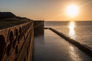 Landscape view of the sunset at Fort Jefferson in Dry Tortugas National Park (Florida).