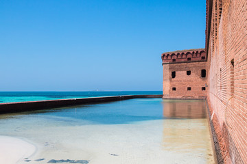 Landscape view of the structure of Fort Jefferson in Dry Tortugas National Park (Florida).