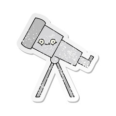 distressed sticker of a cute cartoon telescope