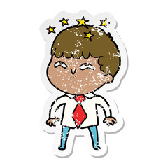 distressed sticker of a cartoon amazed boy