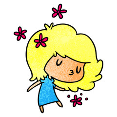 textured cartoon of a cute kawaii girl
