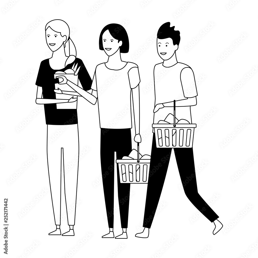 Wall mural casual people cartoon in black and white