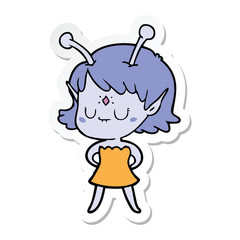 sticker of a cartoon alien girl