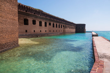 Landscape view of the structure of Fort Jefferson in Dry Tortugas National Park (Florida).