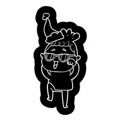 cartoon icon of a happy woman wearing spectacles wearing santa hat