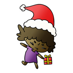 christmas gradient cartoon of kawaii girl
