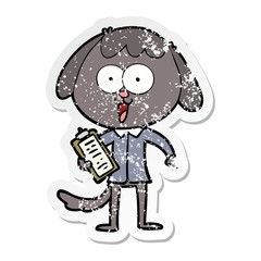 distressed sticker of a cute cartoon dog wearing office shirt