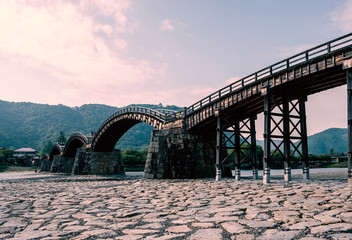 Kintai Bridge. Historical wooden arch bridge. Kintaikyo, Iwakuni, Yamaguchi Prefecture, Japan