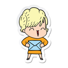 sticker of a cartoon laughing woman