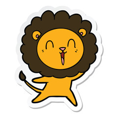 sticker of a laughing lion cartoon
