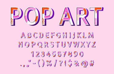 Vector modern sans serif alphabet and font. 3D bright uppercase letters, signs and numbers in Memphis style. Bold typeface for promotion, posters, sale banner, prints, decoration.