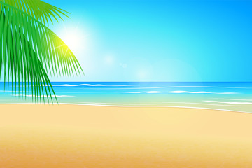 Illustration Summer beach and palm trees
