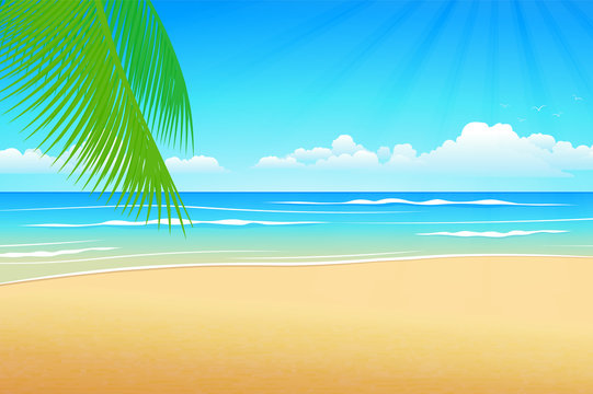 Illustration Summer beach and palm trees