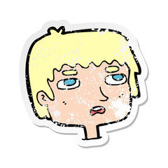 retro distressed sticker of a cartoon unhappy face