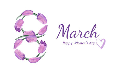 Obraz na płótnie Canvas Flower tulips number eight. Happy womens day text. 