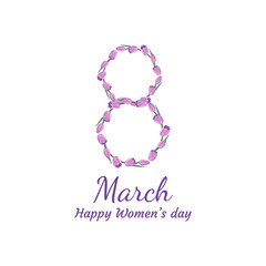 8 March vector illustration with watercolor effect hand drawn tulips. 