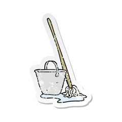 retro distressed sticker of a cartoon mop and bucket