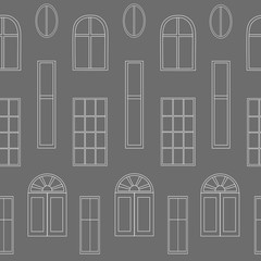 Seamless pattern with different types of windows created in linear style