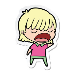 sticker of a cartoon woman talking loudly