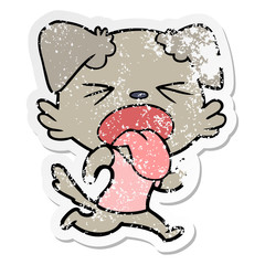distressed sticker of a cartoon disgusted dog