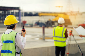 Civil engineering is using radio communication. Contact the site for work on the construction of the factory structure.