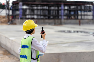 Civil engineering is using radio communication. Contact the site for work on the construction of the factory structure.