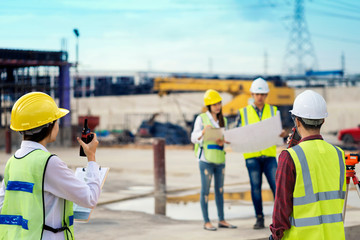 Civil engineering is using radio communication. Contact the site for work on the construction of the factory structure.