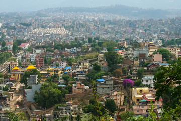 A large city with mountains.