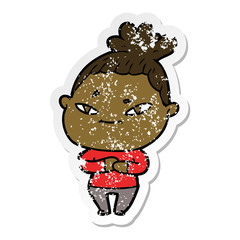 distressed sticker of a cartoon woman