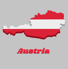 3D Map outline and flag of Austria, a horizontal triband of red (top and bottom) and white.