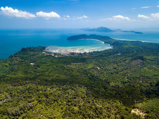 Aerial view of beautiful white sand beach and snorkel point at Koh (Island) Phayam in Andaman sea Ranong, Thailand (Photo from Drone)
