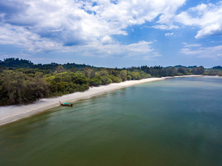 Aerial view of beautiful white sand beach and snorkel point at Koh (Island) Phayam in Andaman sea Ranong, Thailand (Photo from Drone)