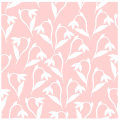 white pattern vector illustration snowdrops on a pink background