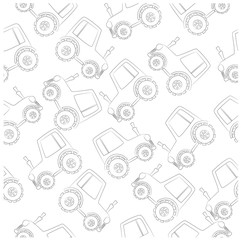  vector tractor pattern illustration, white background black and white drawing