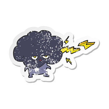recommend clip art: retro distressed sticker of a cartoon raincloud character shooting lightning