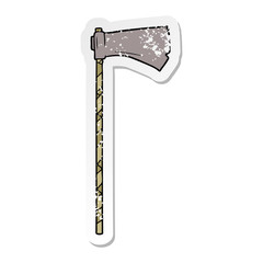 distressed sticker of a cartoon medieval war axe