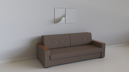 Two blank spiral calendars on the wall above sofa