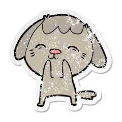 distressed sticker of a happy cartoon dog