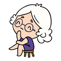 cartoon of a cute kawaii lady thinking