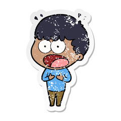distressed sticker of a cartoon shocked man