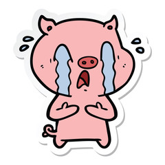 sticker of a crying pig cartoon